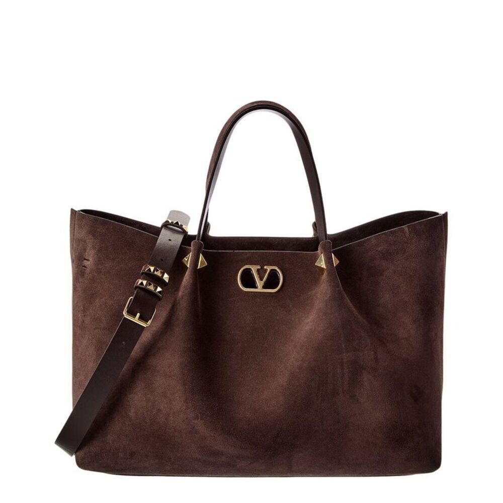 Valentino Vlogo Large Suede Tote, Brown